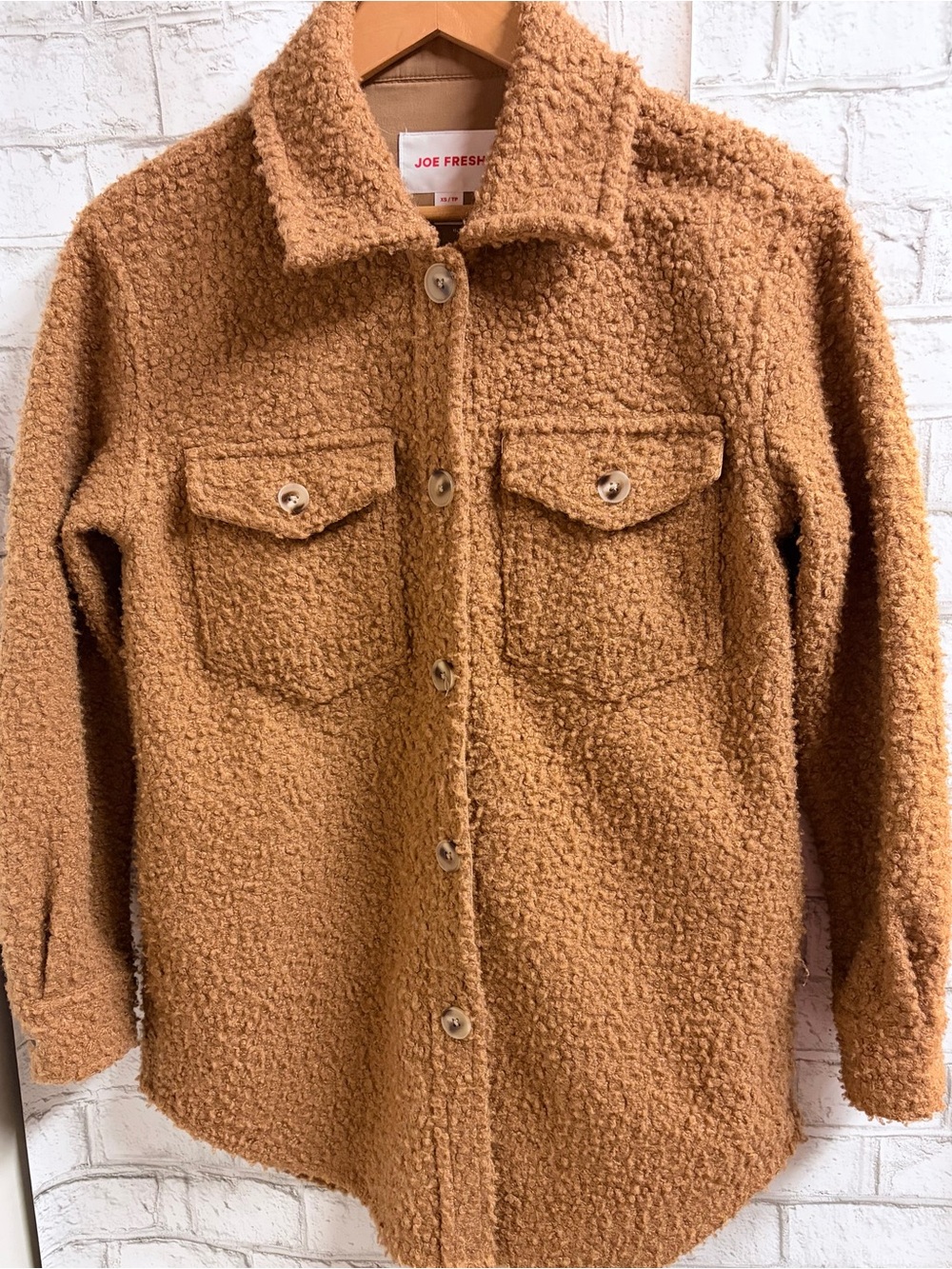 Joe Fresh Camel Brown Teddy Button-Front  Fleece Shacket